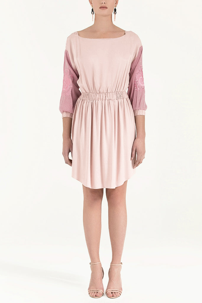 Nakışlı Beli Lastikli Viskon Mini Elbise 92096