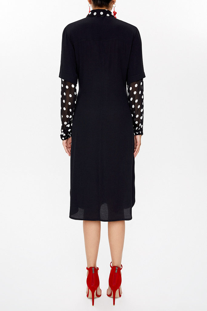 Black Lace-up chiffon sleeve midi dress 92829