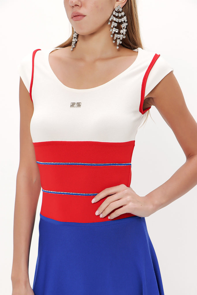 Red Ruffle skirt knitwear  dress 28035