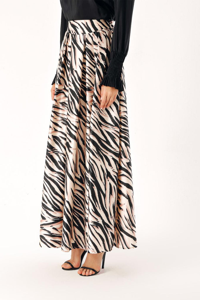 Zebra Pattern Elastic and gathered long skirt 81274