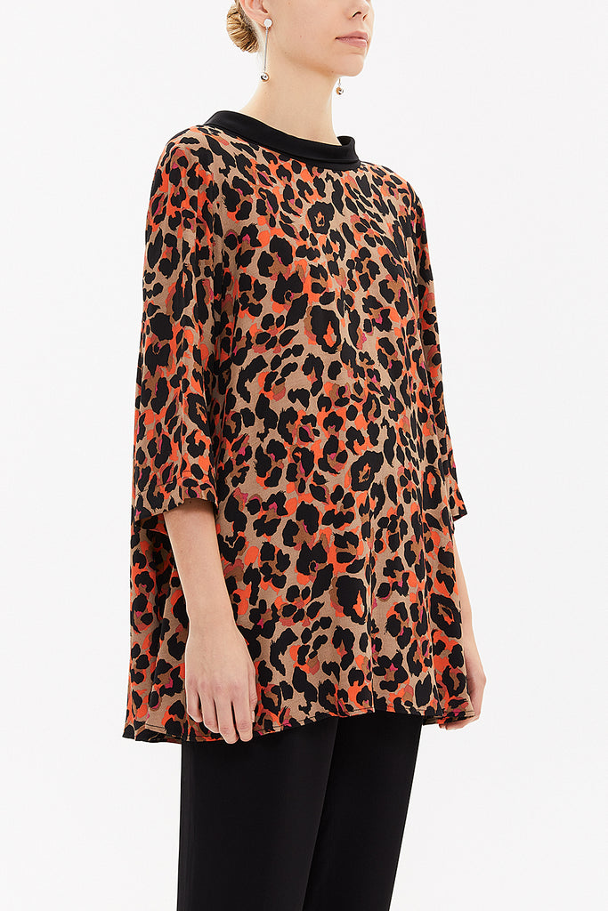 Patterned Contrast fabric detail wide cut blouse  19762