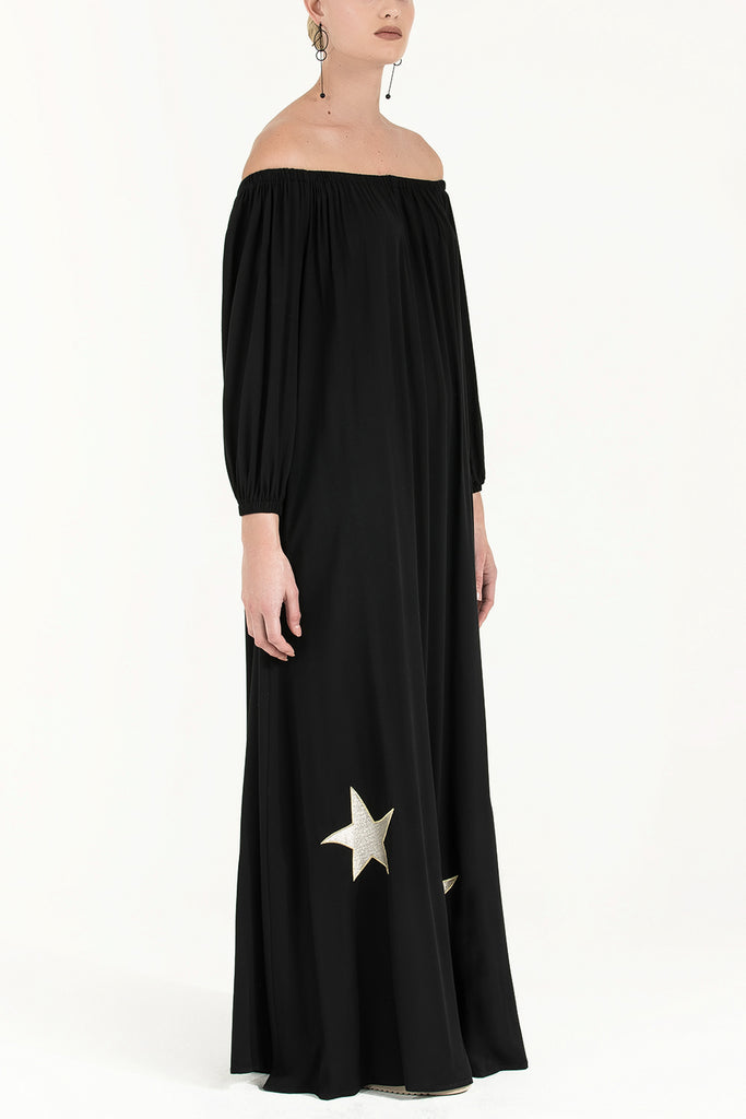 Yıldız Nakışlı Elbise Siyah 92242