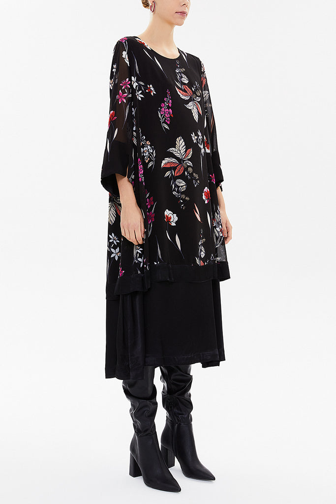 Patterned Printed fabric combined midi dress 92537