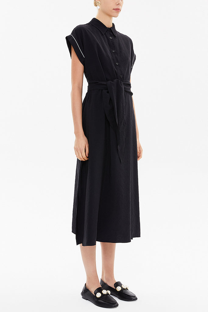 Black Short sleeve tie-front midi dress 92865