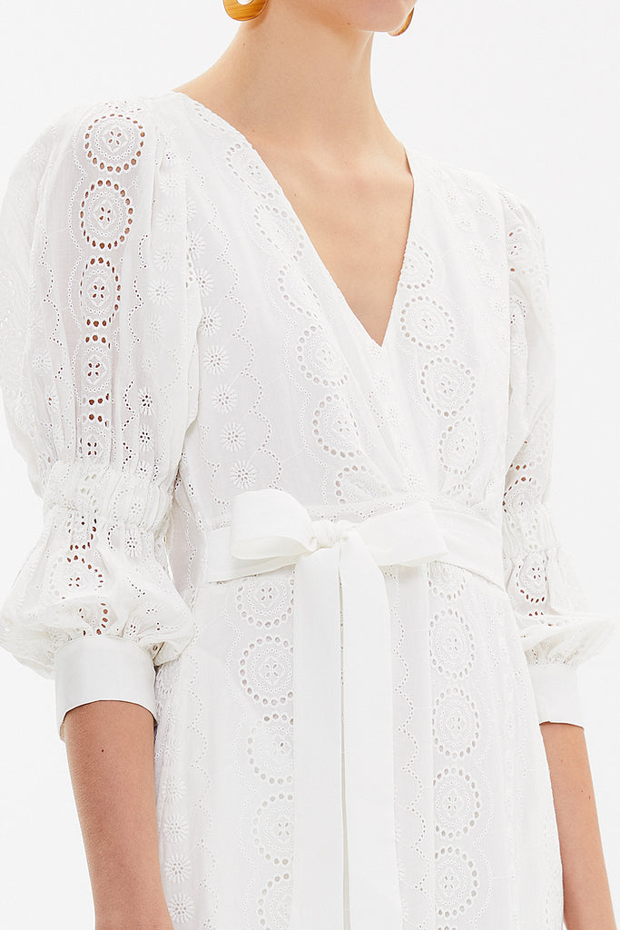 White V-neck brode maxi dress 92624