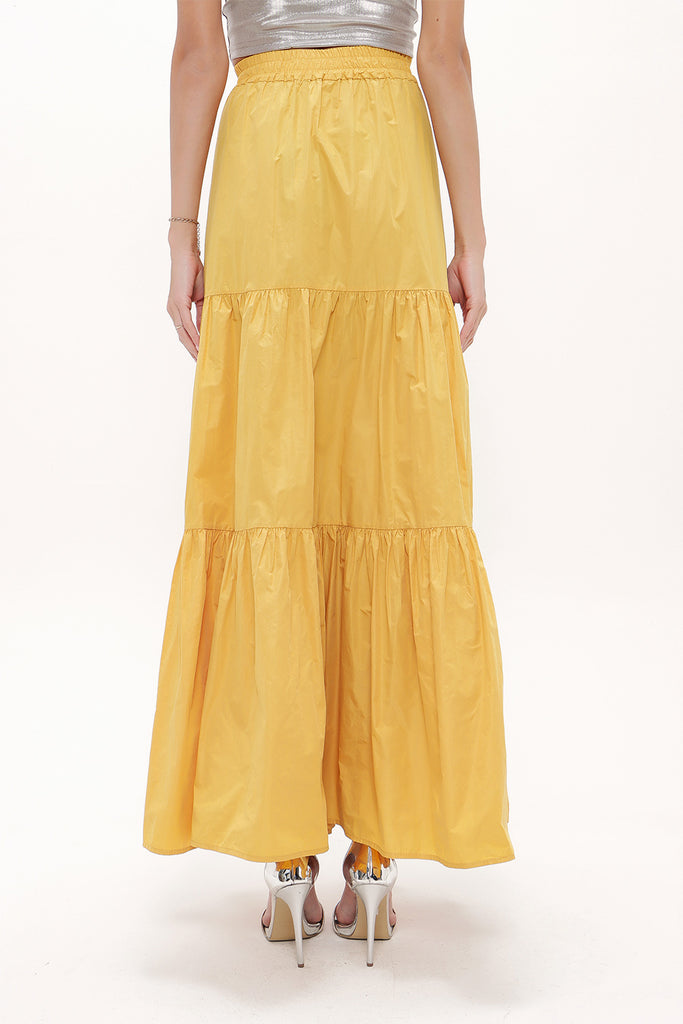 Mustard Elastic and Pleated maxi skirt 81099