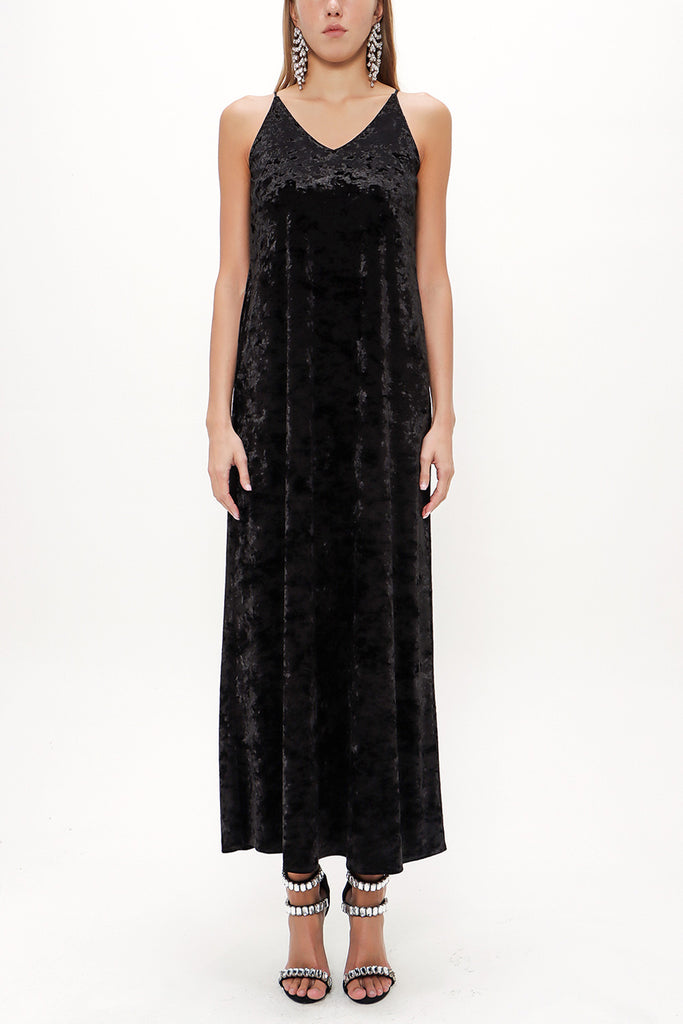 Black Strappy velvet maxi dress 92149