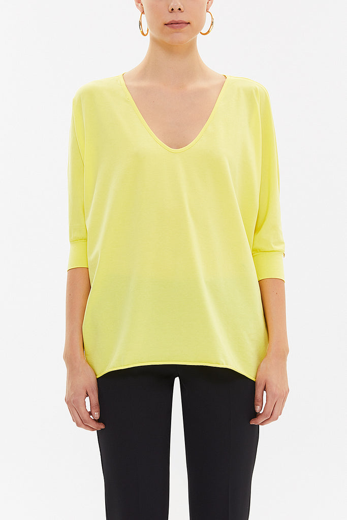 Yellow V-neck wide cut blouse 19590