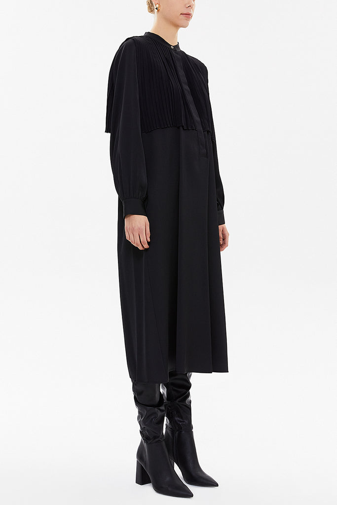 Black Front Pleated midi dress 93069