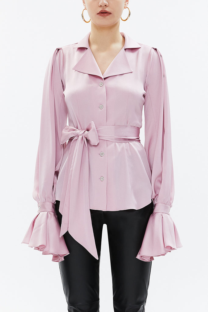 Lilac Ruffled sleeve Slim fit  shirt  10755