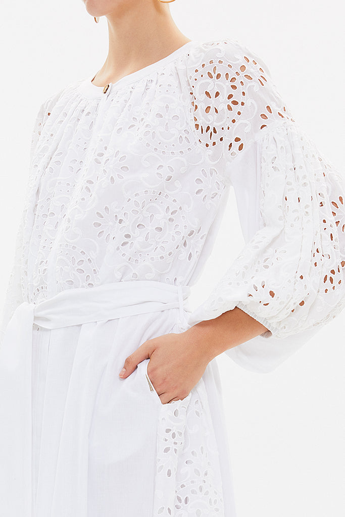 White Brode  balloon sleeve maxi dress 92676