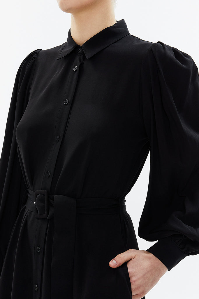 Black Balloon sleeve midi dress 93340