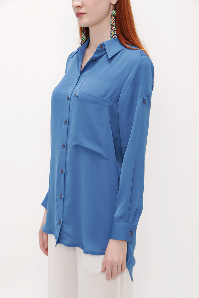 Blue Wide cut flowing shirt  10724