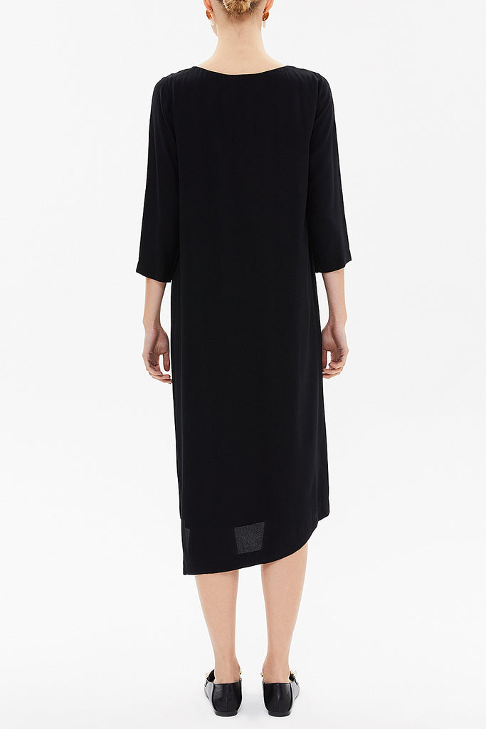 Black Asymmetric  cut midi  dress  92212