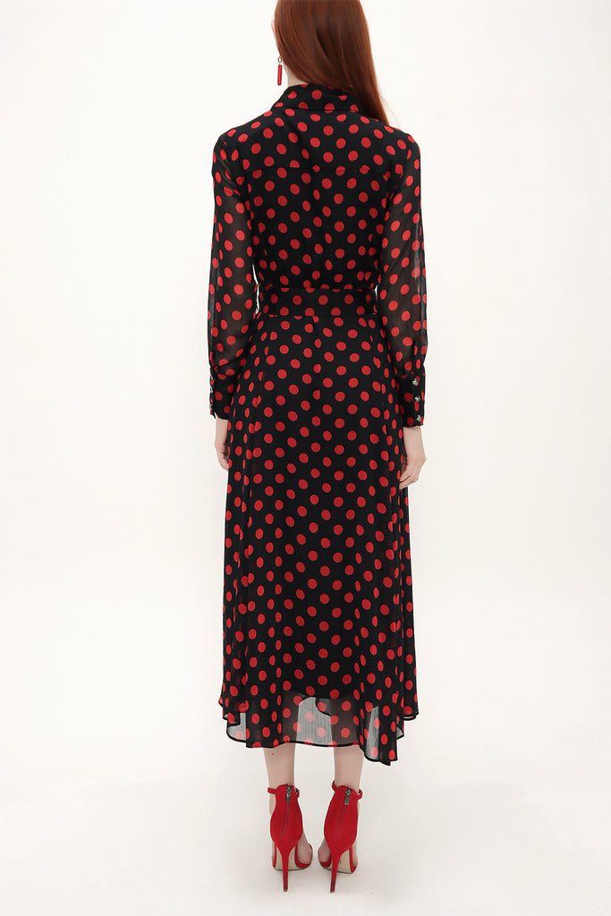 Red Button and Belted  Maxi dress   92758