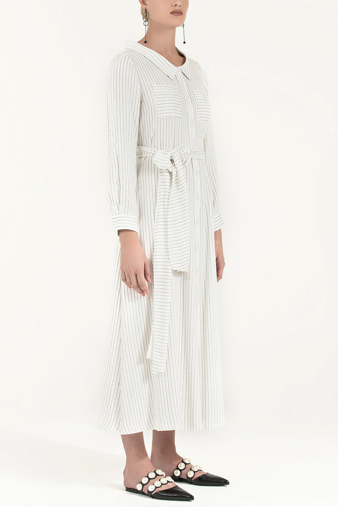 Kemerli Gömlek Elbise Beyaz 92302