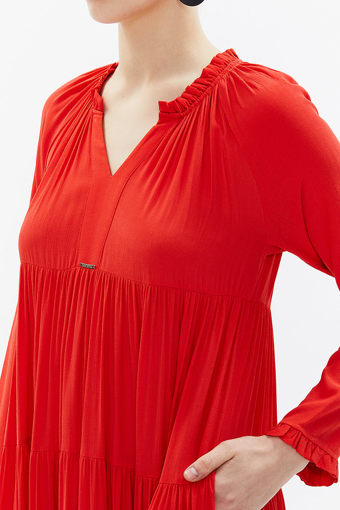 Red Wide cut Pleated maxi dress  93332