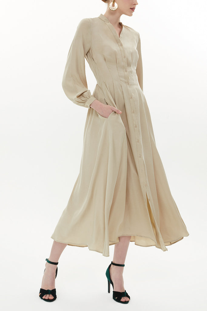 Beige Seam waist detail maxi dress 93367