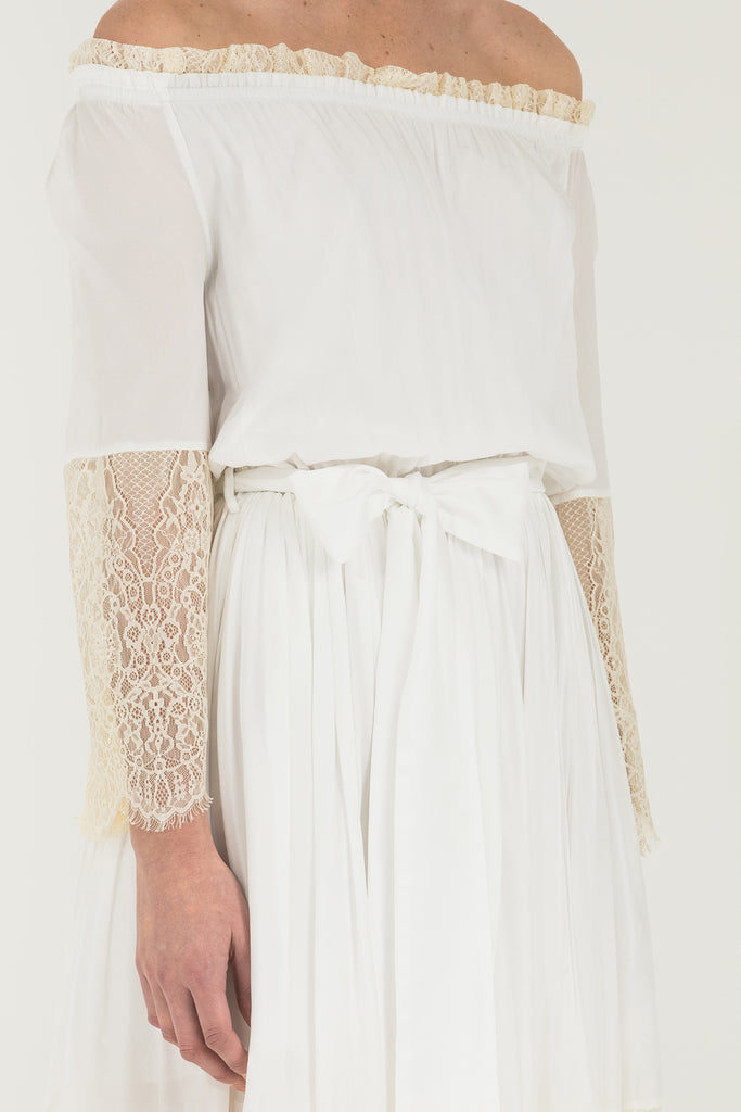 Dantelli Düşük Omuz Uzun Elbise 92291