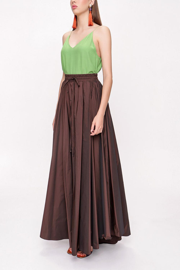 Dark Brown Pleated maxi skirt 81206