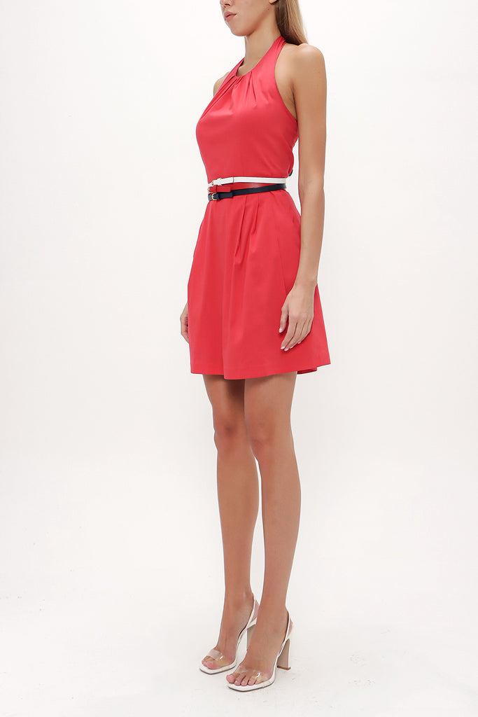 Red Belted poplin mini dress 90929
