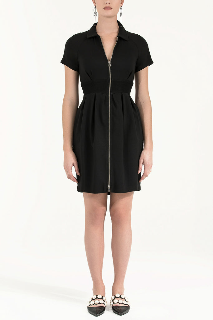 Beli Trikolu Ve Fermuarlı Elbise Siyah 91505