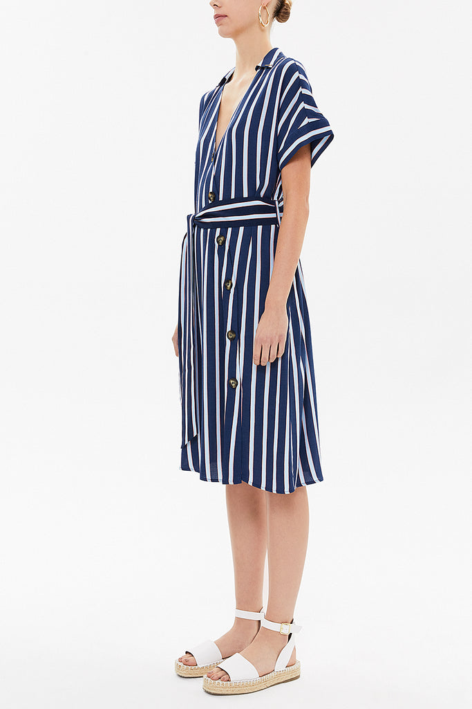 Navy Blue Asymmetric fly midi dress 92764