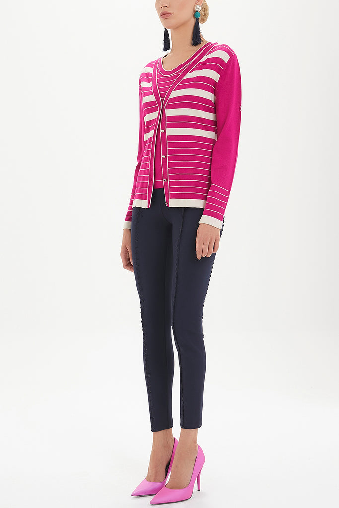 Fuchsia Striped and buttoned knitwear suit 28515