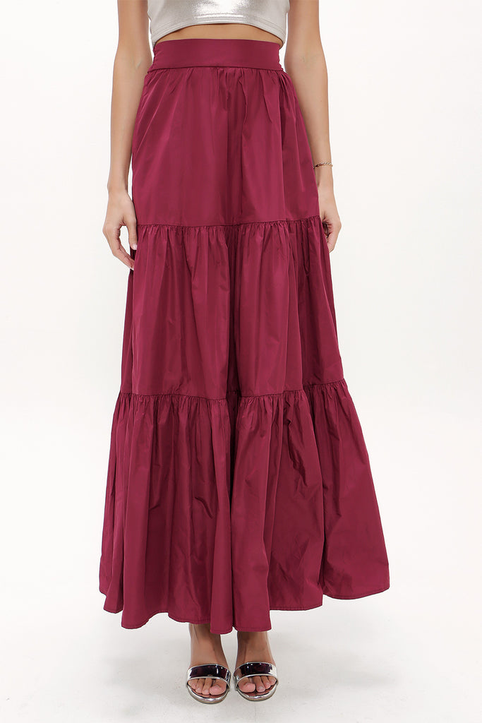 Purple Elastic and Pleated maxi skirt 81099