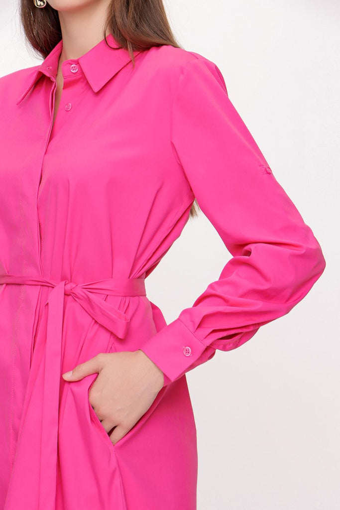 Fuchsia Belted shirt dress 94006