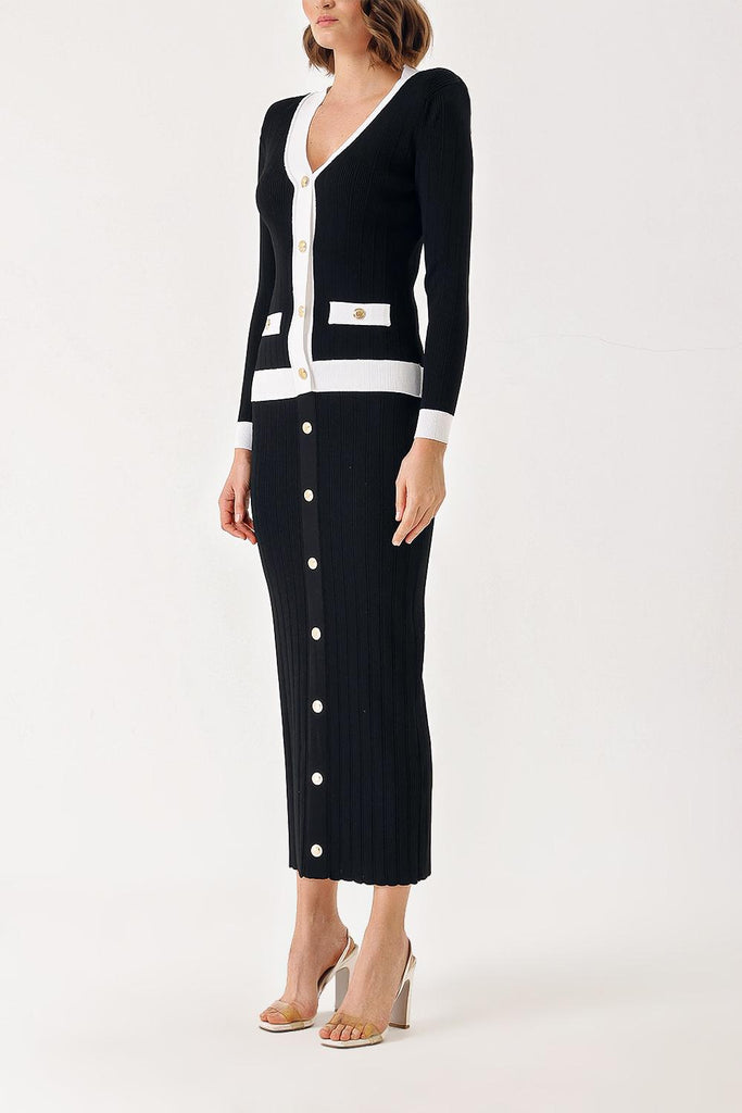 Black White Button detailed cardigan and skirt suit 28850