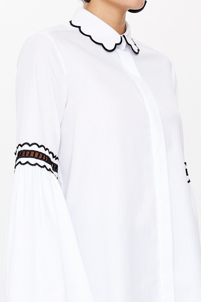 White-Black Embroidery detail  poplın shirt  10692