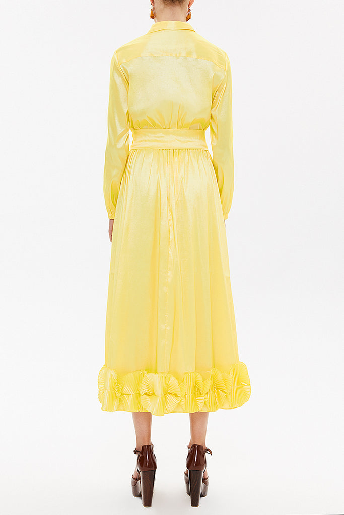 Yellow Pleated skirt midi dress 92906