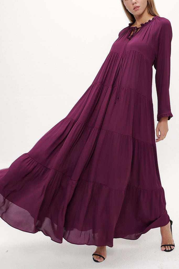 Burgundy Wide cut Pleated maxi dress  93742
