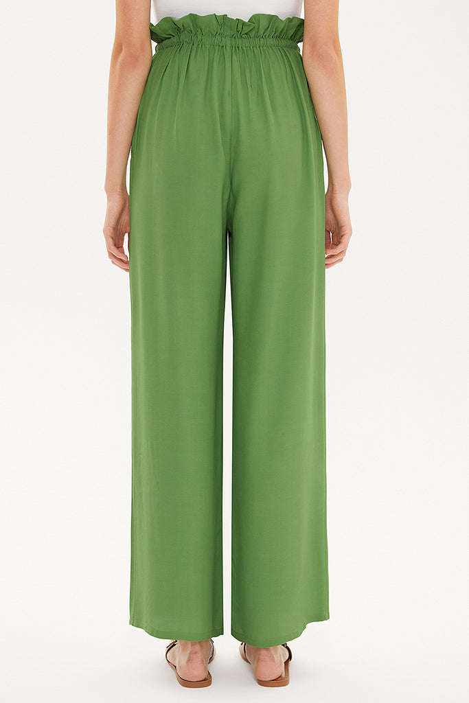 Green Wide cut elastic waist pants 41369