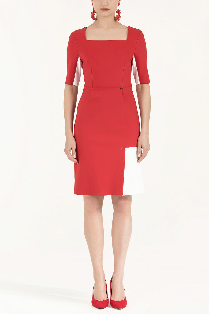 Suni Deri Mixli Dar Kesim Mini Elbise 91980