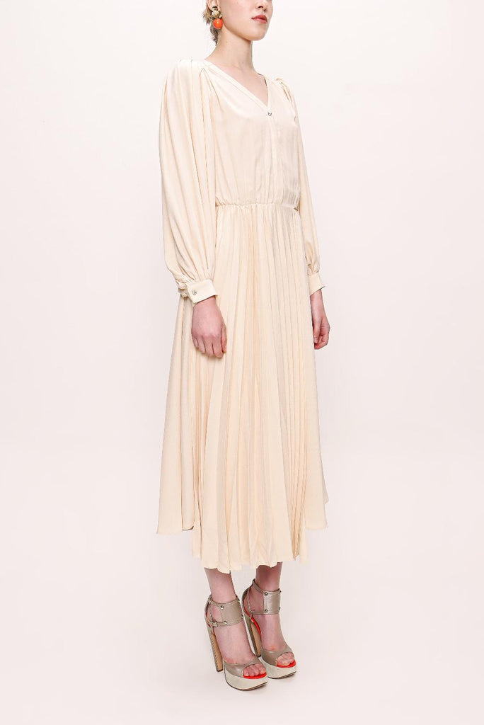 Beige Asymmetrical Pleated Dress 93120