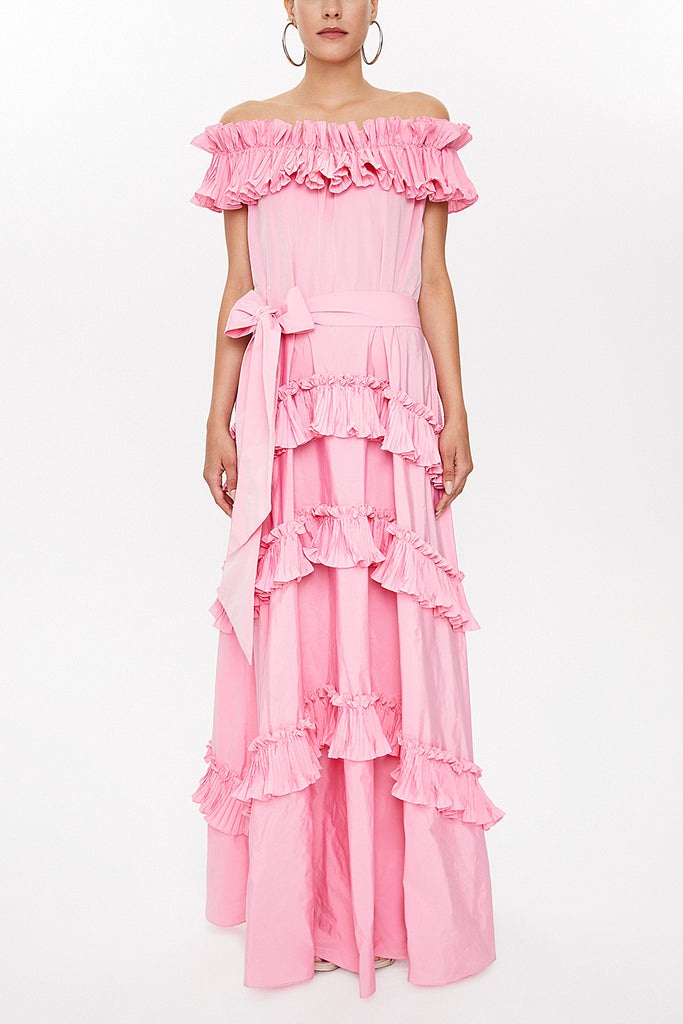 Pink Off shoulder maxi dress 93127