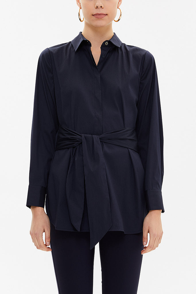 Navy Blue Lacu up wide cut poplin shirt 10723