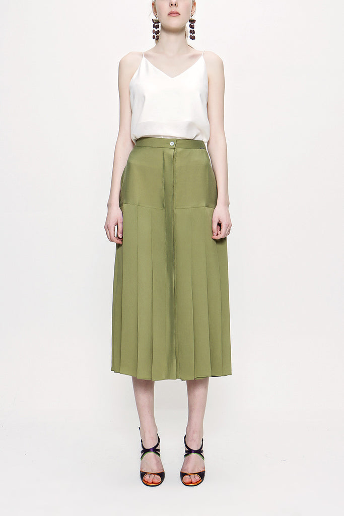 Khaki Elastic  waist godet skirt  81178