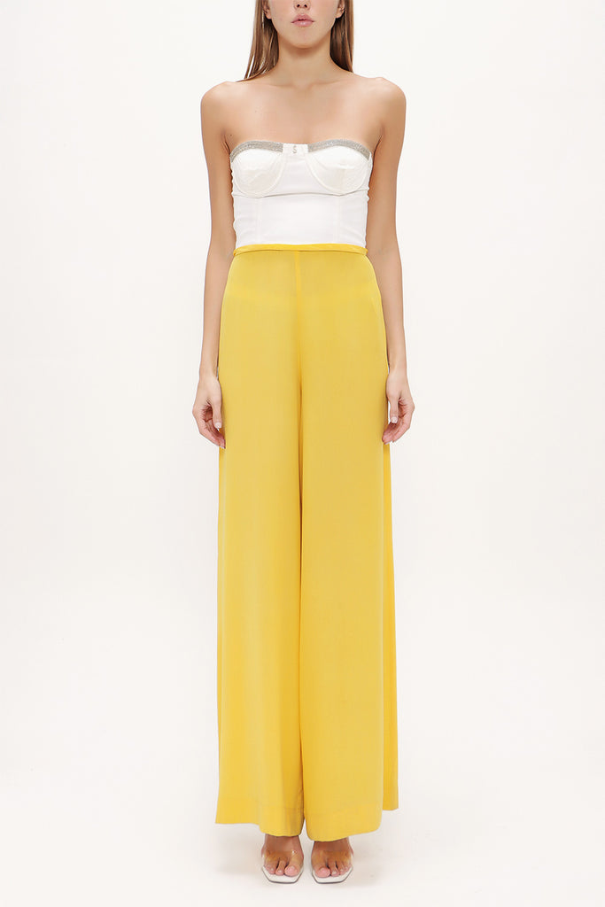 Yellow Ecru Strapless silk jumpsuit 10014