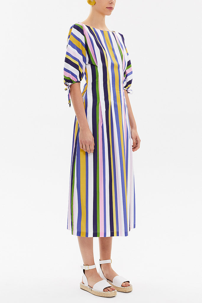 Striped Batwing sleeve zipped midi dress 92690