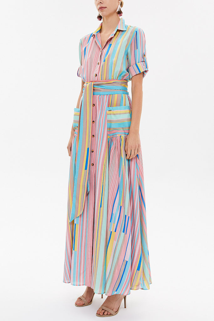 Pink Pocket and elastic maxi dress92878