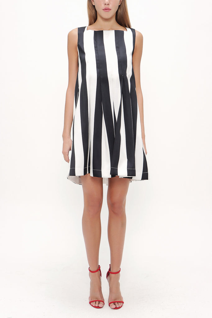 Black Pleated striped mini dress 91847