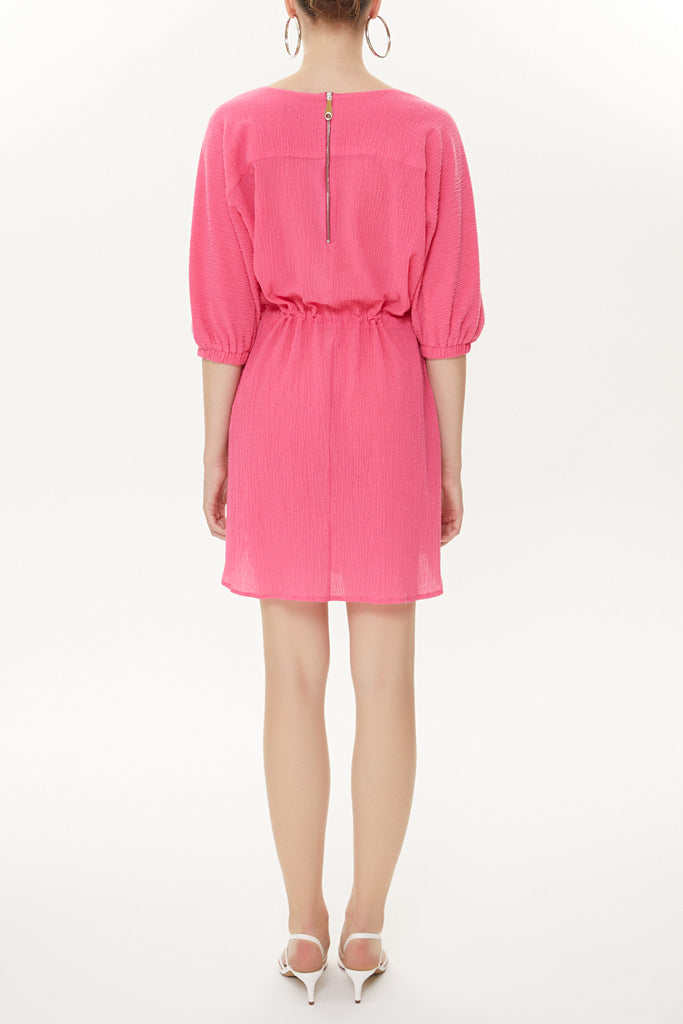 Fuchsia Lace-up wide cut mini dress 92407