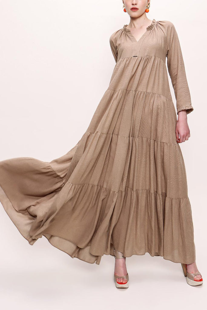 Light Beige Pleated long dress 92951
