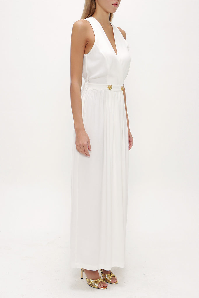 White Wrap-over sleeveless maxi dress 92381