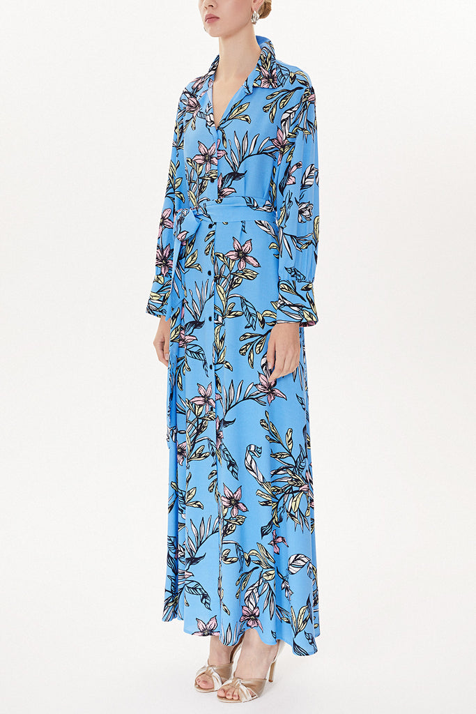 Blue Patterned Wide cut shirt dress 93481