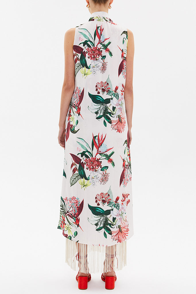 Patterned Sleeveless slit maxi dress with tassels 92698