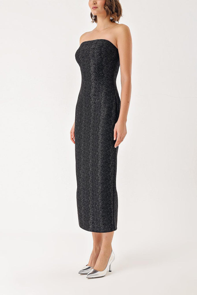 Black Nickel Strapless body-fitting long dress 94385